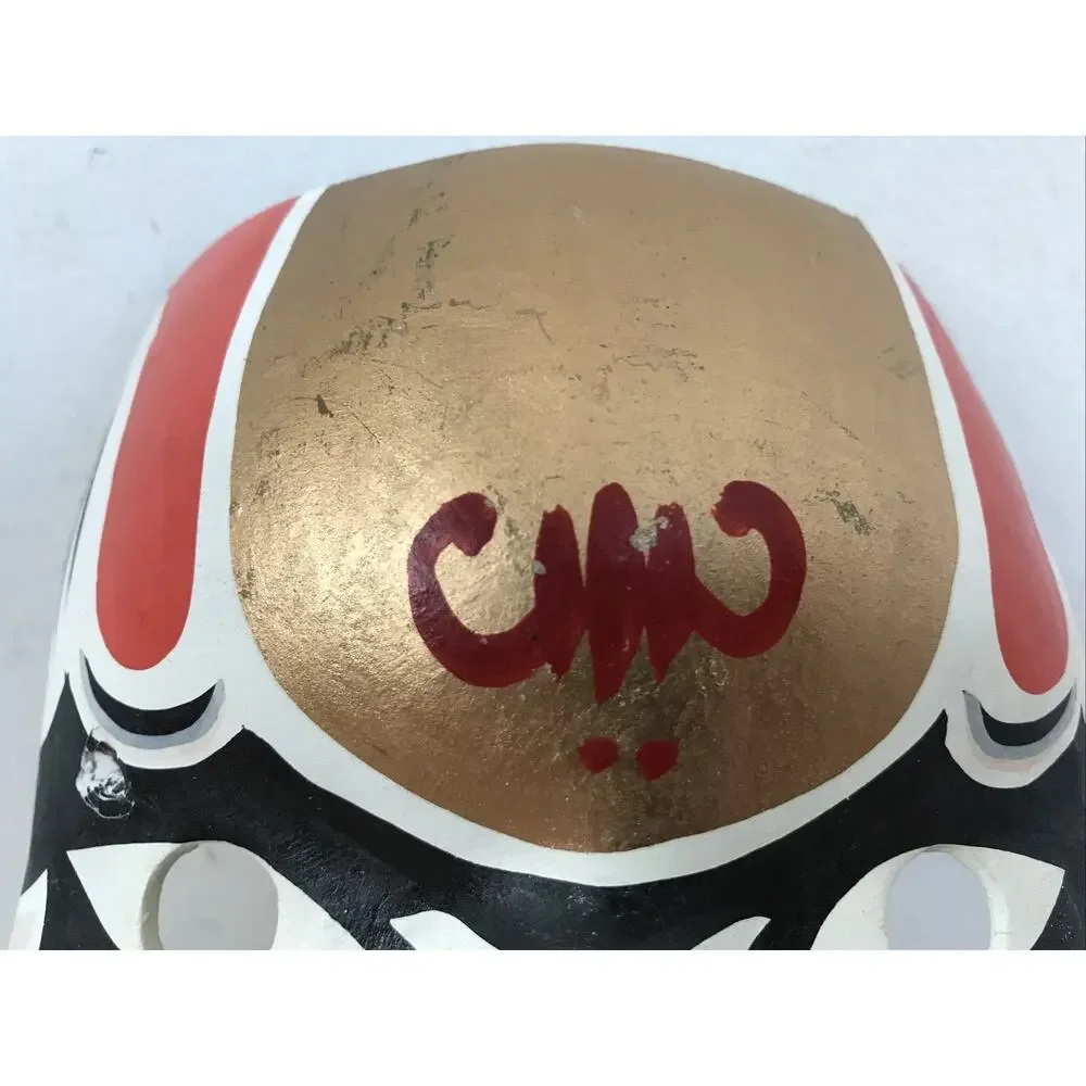Vintage Chinese New Year Red Blue Gold Paper Plaster Painted Face Opera Mask